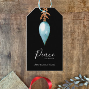 Étiquettes-cadeau Paix sur Terre Peint à la main couleur bleue Aquar