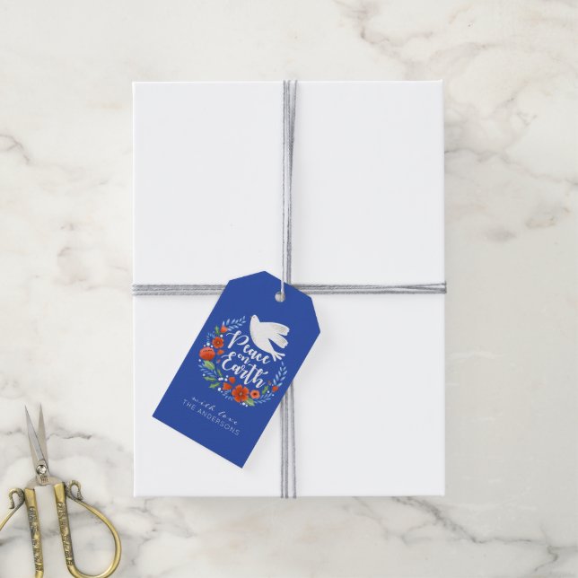 Étiquettes-cadeau Paix sur Terre Simple couronne de Noël (Avec de la ficelle)