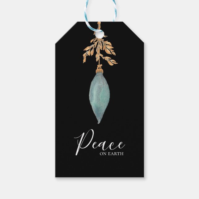 Étiquettes-cadeau Paix sur Terre teinte turquoise peinte main (Devant)