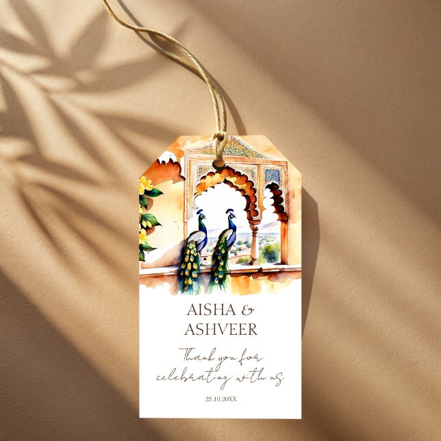 Étiquettes-cadeau Palais de Jaipur, mariage indien Merci (Indian wedding peacock s at Jaipur palace thank you favor Gift Tags Hindu wedding favors)