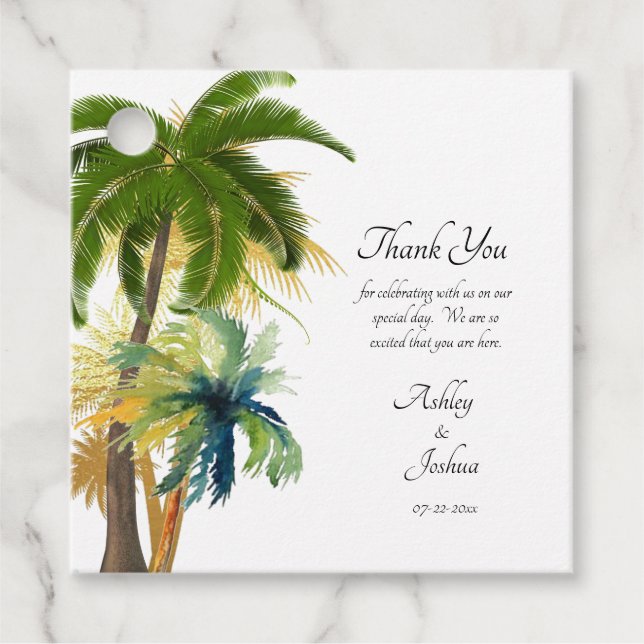 Étiquettes Cadeau Palm Tree Beach Wedding (Devant)