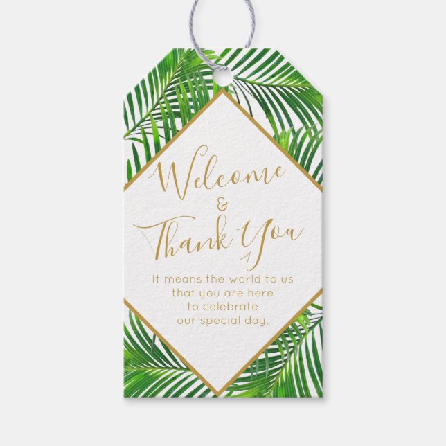 Étiquettes-cadeau Palm vert Tropical Beach Island Mariage Faveur (Devant)
