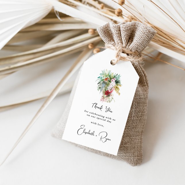 Étiquettes-cadeau Palmes florales tropicales | MERCI MARIAGE (Créateur téléchargé)