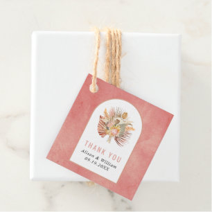 Étiquettes Cadeau Palmier séché, pampas herbe rose Merci mariage