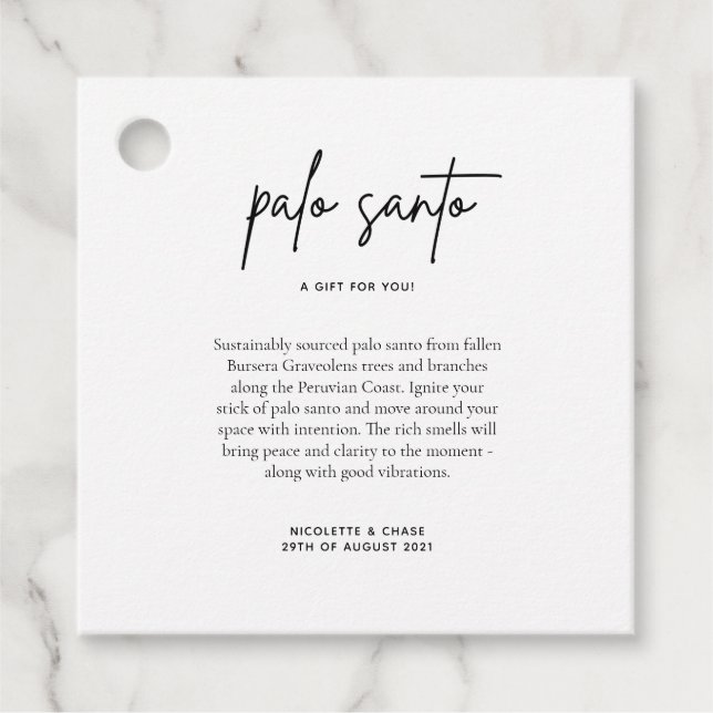 Étiquettes Cadeau Palo Santo Mariage Carte de Faveur (Devant)