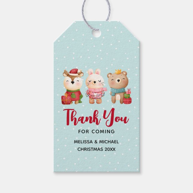 Étiquettes-cadeau Pals de Noël - Rennes, Ours et Merci de lapin (Devant)