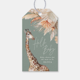 Étiquettes-cadeau Pampas botanique herbe girafe safari sauge vert