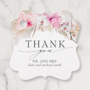 Étiquettes Cadeau Pampas Fleurs roses Grass Merci Mariage
