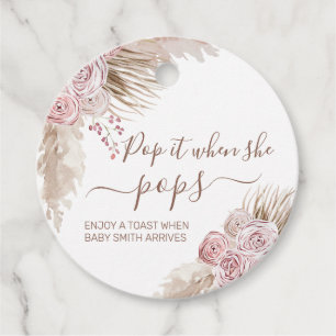 Étiquettes Cadeau Pampas Floral Bohème Rose Pop it When She Pops