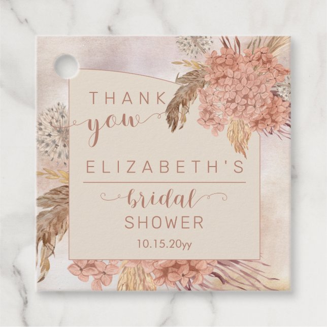 Étiquettes Cadeau Pampas Grass | Hydrangeas Fête des mariées Merci (Devant)