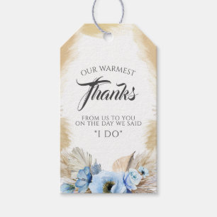 Étiquettes-cadeau Pampas Mariage bleu laiton Merci
