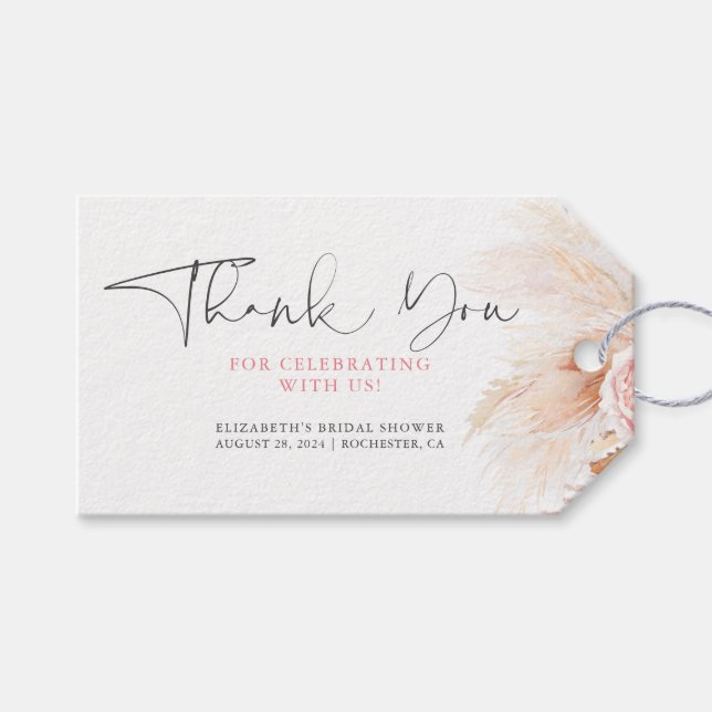 Étiquettes-cadeau Pampas Rose Floral Grass Boho Merci (Devant (Horizontal))