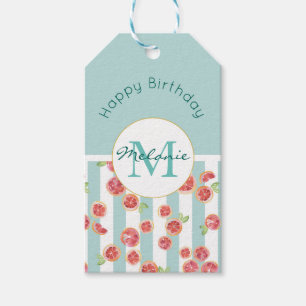 Étiquettes-cadeau Pamplemousse rose Motif sur les rayures vertes Ann