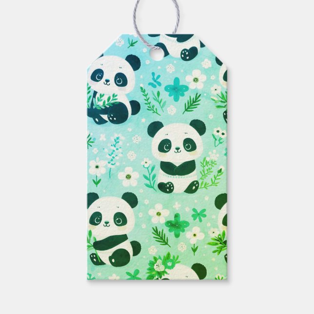Étiquettes-cadeau Panda Bear Motif Vert Imprimer (Devant)