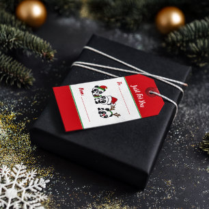 Étiquettes-cadeau Pandas de Noël personnalisés