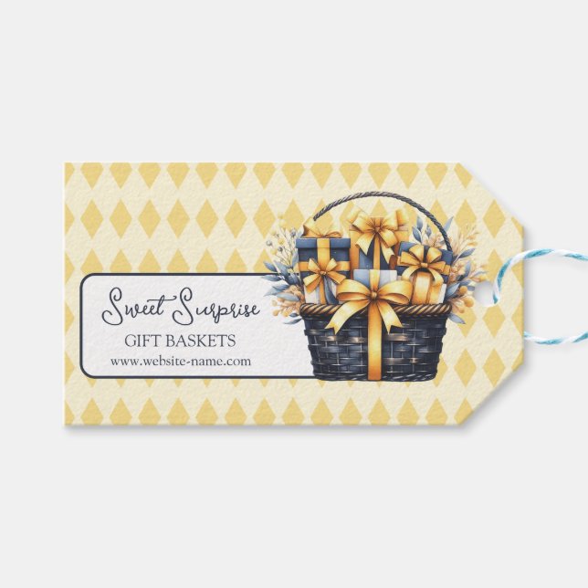 Étiquettes-cadeau Panier cadeau bleu jaune de la Marine (Devant (Horizontal))