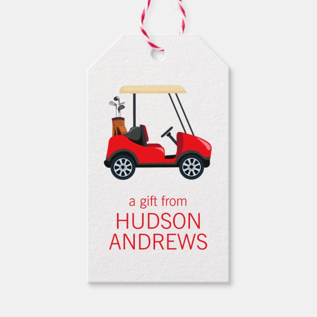 Étiquettes-cadeau Panier de golf rouge personnalisé (Devant)