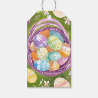 Étiquettes-cadeau Panier de Pâques | Aquarelle pastel de printemps
