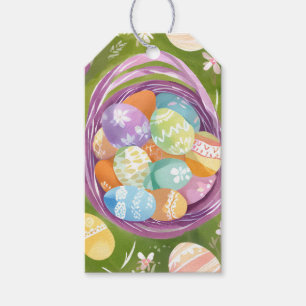 Étiquettes-cadeau Panier de Pâques Aquarelle pastel de printemps