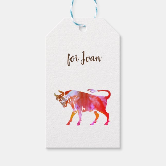 Étiquettes-cadeau Panneau Aquarelle Taurus personnalisé (Devant)