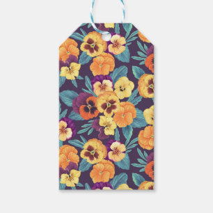 Étiquettes-cadeau Pansies sur violet de prune