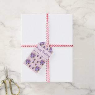 Étiquettes-cadeau Pansy Flower rose Frappe floral Joyeux anniversair