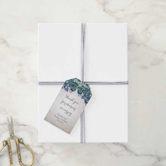 Étiquettes-cadeau Paon Rustique Navy Luxe Rustique (Avec de la ficelle)