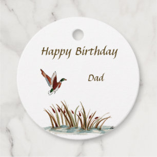 Étiquettes Cadeau Papa, Merci Mallard Au-Dessus De Cattails, Une Mém