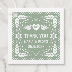Étiquettes Cadeau Papel picado inséparables sauge vert mariage fiest