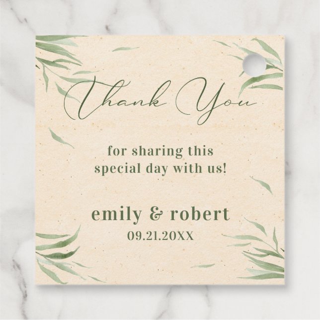 Étiquettes Cadeau Papier d'artisanat beige en feuillage vert poussié (Dos)