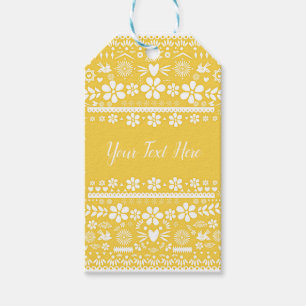 Étiquettes-cadeau Papier Jaune Blanc Picado Mexicain Mariage