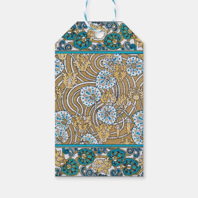 Étiquettes-cadeau papier peint bleu art nouveau cyclamen (Devant)