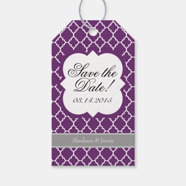Étiquettes-cadeau Papier Quatrefoil blanc violet Enregistrer la bali (Devant)