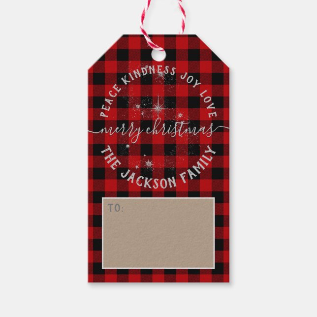 Étiquettes-cadeau Papier Rustique Kraft Rouge Buffalo Plaid Noël (Devant)