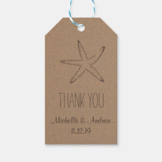 Étiquettes-cadeau Papier Starfish Kraft | Merci Mariage nautique