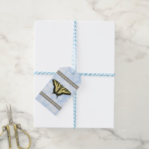 Étiquettes-cadeau Papillon à queue jaune bleu ciel personnalisé