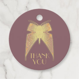 Étiquettes Cadeau Papillon Art Déco Pink Gold "Merci" Mariage