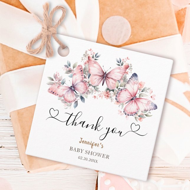 Étiquettes Cadeau Papillon Baby shower fille rose (Créateur téléchargé)