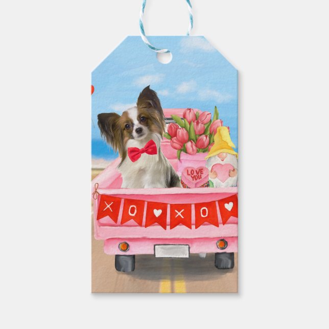 Étiquettes-cadeau Papillon Chien Saint-Valentin Coeurs de Camion (Devant)