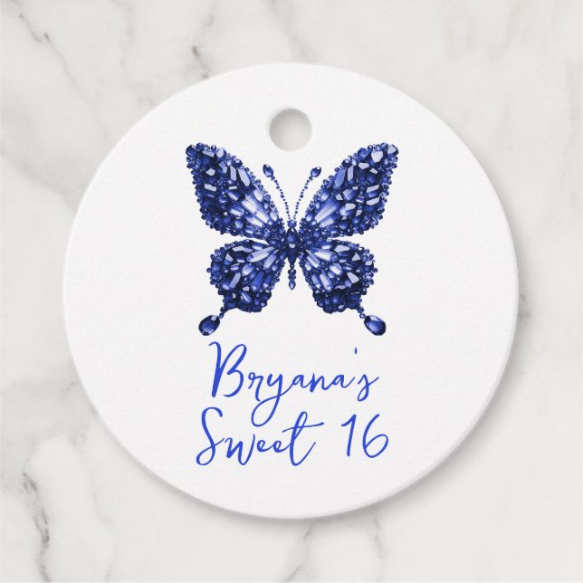 Étiquettes Cadeau Papillon de cristal de saphir Pierre de naissance  (Devant)