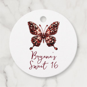 Étiquettes Cadeau Papillon de cristal rouge grenat Pierre de naissan