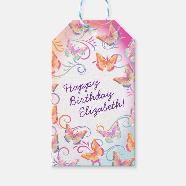 Étiquettes-cadeau Papillon fête d'anniversaire Enfants colorés (Devant)