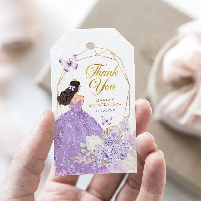 Étiquettes-cadeau Papillon floral violet de Boho Princesa Quinceañer (Créateur téléchargé)