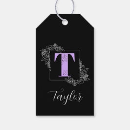 Étiquettes-cadeau Papillon floral violet personnalisé - Lettre T