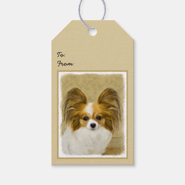 Étiquettes-cadeau Papillon (Hound Tri) Peinture - Art Chien original (Devant)