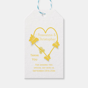 Étiquettes-cadeau Papillon jaune Mariage de conception cardiaque