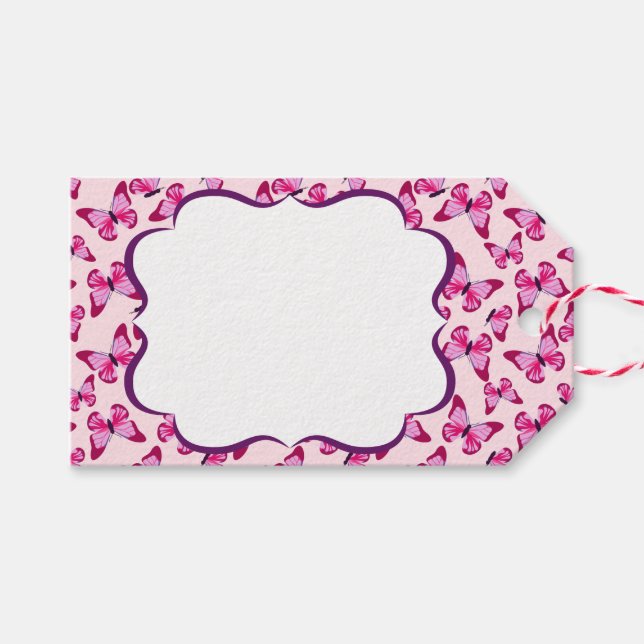 Étiquettes-cadeau Papillon Motif Plutôt rose violet (Devant (Horizontal))