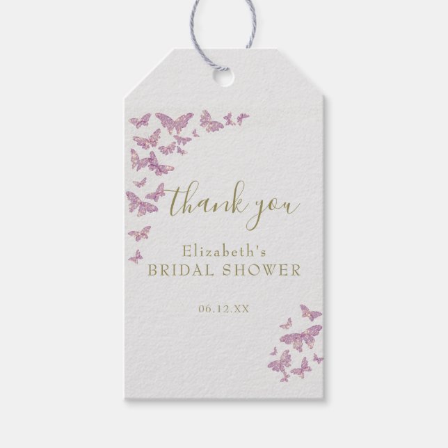 Étiquettes-cadeau Papillon pourpre Boho Chic Fête des mariées Merci (Devant)