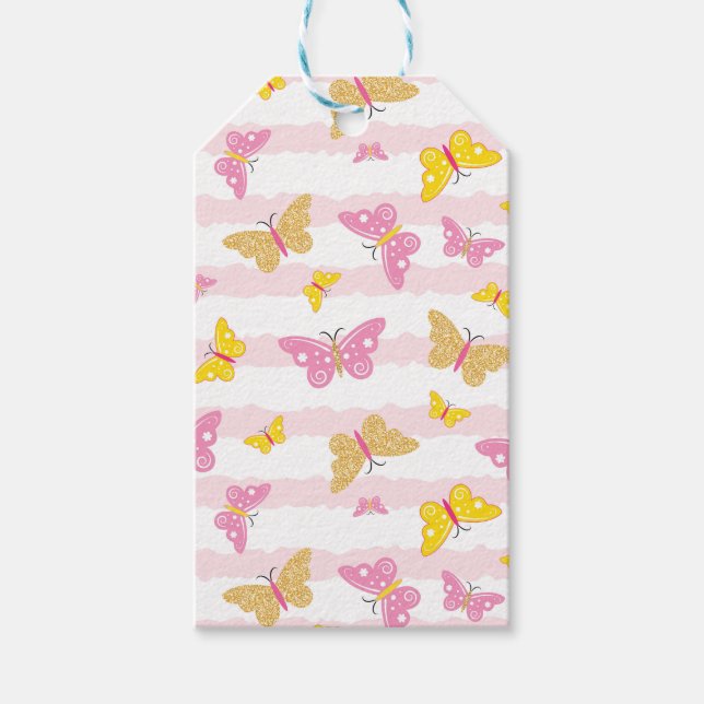 Étiquettes-cadeau Papillon rose et or (Devant)