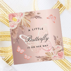 Étiquettes Cadeau Papillon rose or fleurons fille baby shower
